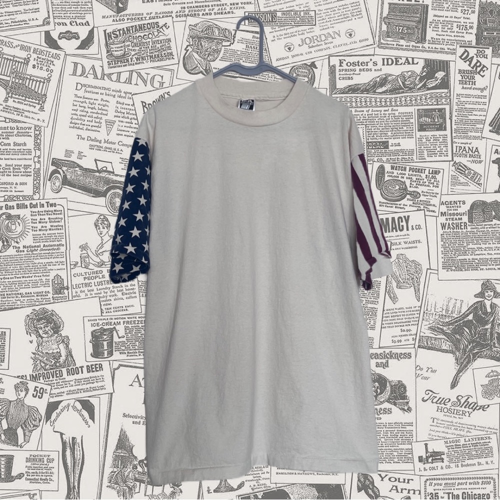 LA Sportswear, Cream White TShirt with Patriotic Sleeves